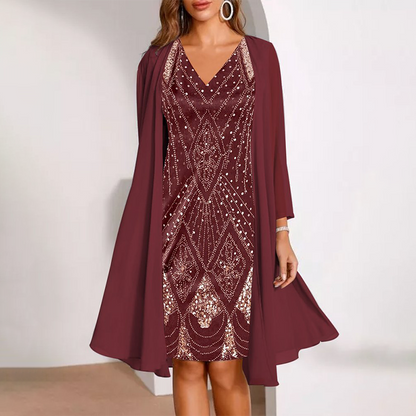 【M-3XL】💞Női ruha + hosszú kabát szett
