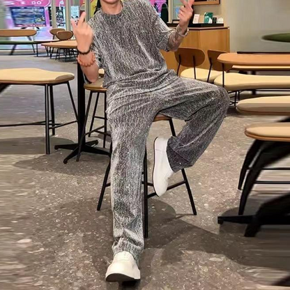 ✨ (M-3XL) 🧑 Férfi Rövid Ujjú Póló és Széles Szárú Nadrág 2 Részes Szett 🎁