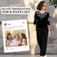 Női bársony strasszos felső és nadrág szett