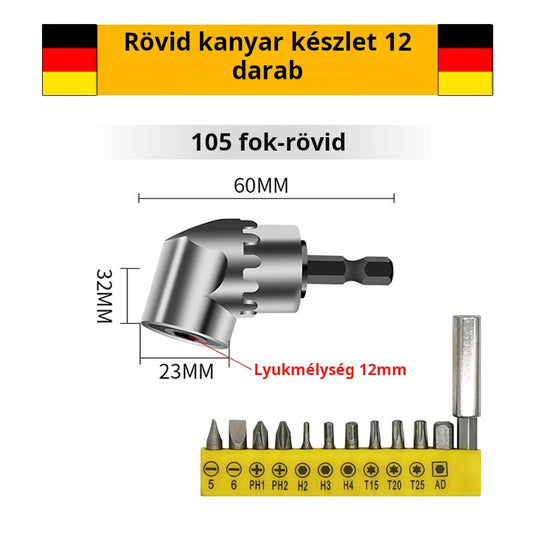 🔧🌿 105°-os Derékszögű Fúróadapter: A Tökéletes Megoldás Szűk Helyekre! 👨‍🔧