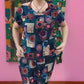 Дамски комплект с къси ръкави и панталони, с принт