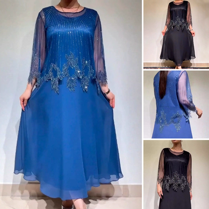 Elegáns, egyszínű ruha fényes, átlátszó fedőréteggel