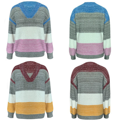 Alkalmi V-nyakú csíkos pulóver