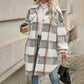 Női alkalmi klasszikus kockás középhosszú kabát