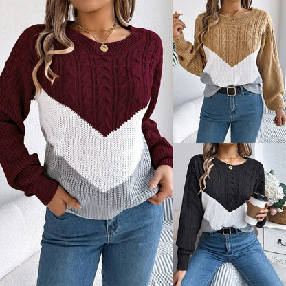 【S-XL】Női alkalmi színes blokkos pulóver pulóver