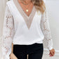 💖 (S-2XL) 🌼 Elegáns Virágos Csipkés Ujjú V-Nyakú Felső