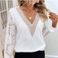 💖 (S-2XL) 🌼 Elegáns Virágos Csipkés Ujjú V-Nyakú Felső