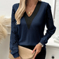 💖 (S-2XL) 🌼 Elegáns Virágos Csipkés Ujjú V-Nyakú Felső