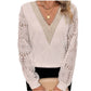 💖 (S-2XL) 🌼 Elegáns Virágos Csipkés Ujjú V-Nyakú Felső