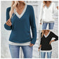 Women's V-Neck Button Detail Long Sleeve Top