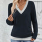 Women's V-Neck Button Detail Long Sleeve Top