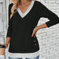 Women's V-Neck Button Detail Long Sleeve Top
