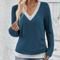 Women's V-Neck Button Detail Long Sleeve Top