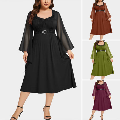 👗【S-2XL】Női magas derekú, tágas ujjú midi ruha