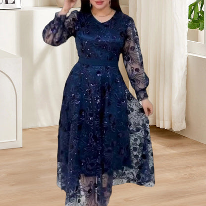 👗【S-4XL】Stílusos áttetsző ujjú virágos ruha