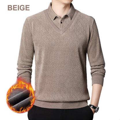 【M-4XL】Férfi plüss meleg műszőrme 2 részes kötött ing