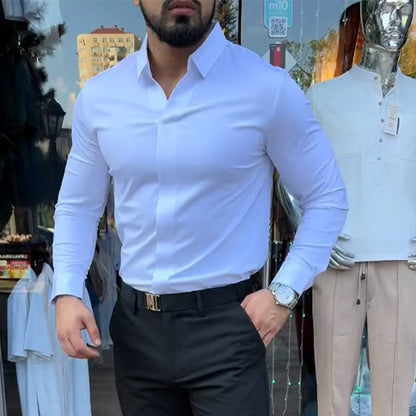 👔Férfi alkalmi, karcsú szabású, egyszínű ing
