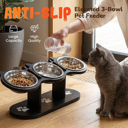 🐾 Ergonomikus Etetés: Stabil, Magasított Állvány 3 Tálkával – Kutyáknak és Macskáknak 🦴