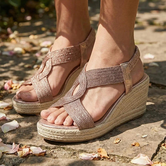 👡🌸 Boho stílusú, szőtt sarokszandál – női szabadidőcipő | Jutával borított sarok, nyitott orr, párnázott talpbetét – utánvéttel 🔥