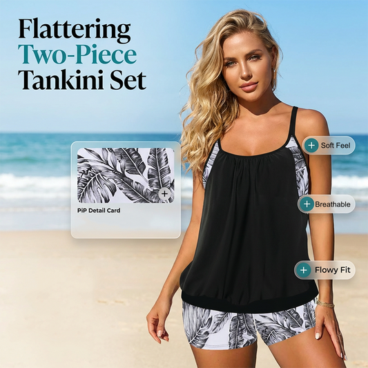 Women's Two-Piece Blouson Tankini with Shorts