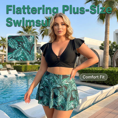 Women's Tropical Print Two-Piece Skirted Swimsuit