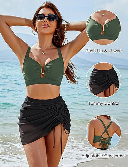 👙Last Day Sale 50% OFF💃Women's High Waisted Bikini Sets U-Wire Tummy Control Swimsuit