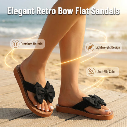 Elegant Retro Bow Flat Sandals