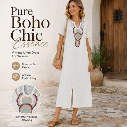 Női hímzett maxi ruha előlévő réssel – Elegáns & Nőies | 4 szín | S–4XL