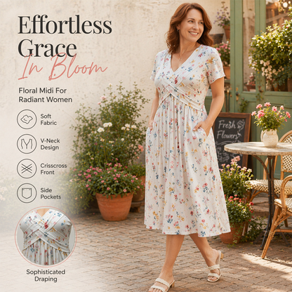 Női V-nyakú, virágmintás ruha – Nőies szabás, könnyed viselet 👗✨