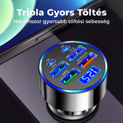 🔋🚗 6 az 1-ben Autós Gyorstöltő: Feszültségkijelző és Szupergyors Töltés! ⚡