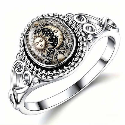 🌙✨ Retro Nap és Hold Gyűrű: Misztikus Totem és Természetes Holdkő! 💍