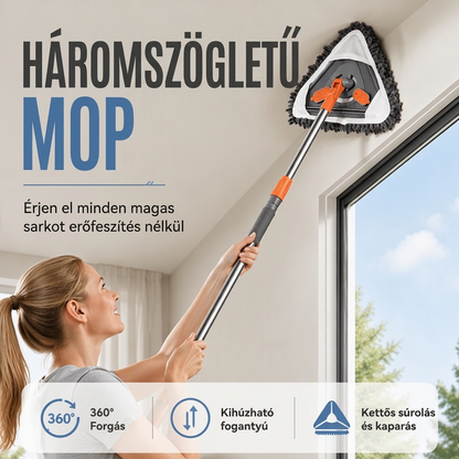 🔺✨ Háromszög Tisztítómop: 360° Forgás és Hosszabbítható Nyél!