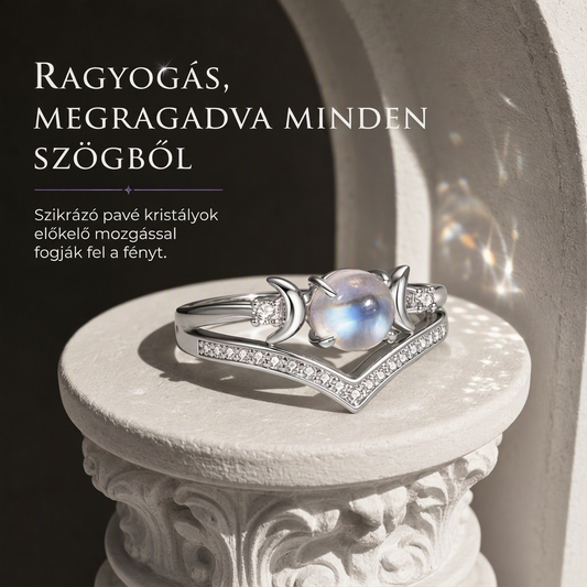 🌙💍 Gótikus Holdsarló Gyűrű: Misztikus Holdkő és Platinabevonat!