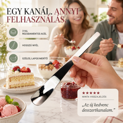 Rozsdamentes acél desszertkanál hosszú, ergonomikus fogantyúval