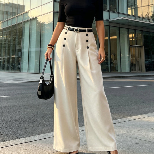 Női elegáns kétsoros széles szárú nadrág – Klasszikus szabás, modern megjelenés ✨👖