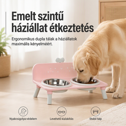 Magasított, levehető dupla etetőtál háziállatoknak