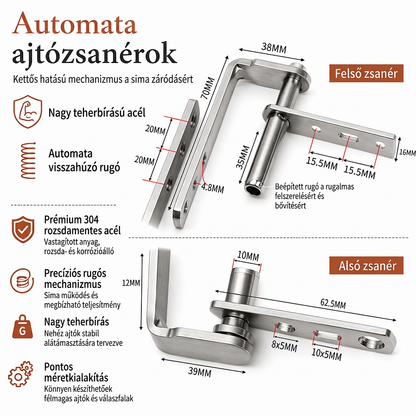 Rozsdamentes acél, kétirányú záródású zsanérkészlet szalon-, kávézó- és bárhozókhoz