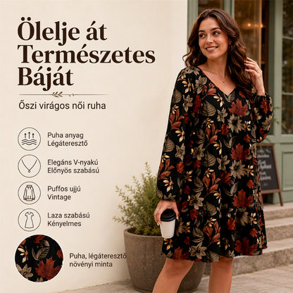Női elegáns juharleveles mintás ruha