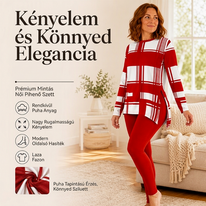 Női nyomott mintás hosszú ujjú felső és leggings szett
