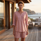 👚 Redőzött Henley-galléros Blúz – Nőies Elegancia