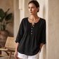 👚 Redőzött Henley-galléros Blúz – Nőies Elegancia