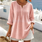 👚 Redőzött Henley-galléros Blúz – Nőies Elegancia