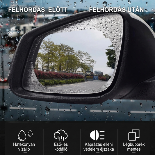 Vízálló fólia autó visszapillantó tükörhöz – Esőben is tiszta kilátás 🌧️