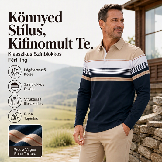 Férfi klasszikus színes blokkos csíkos felső – Stílusos, könnyen kombinálható darab ✨👔