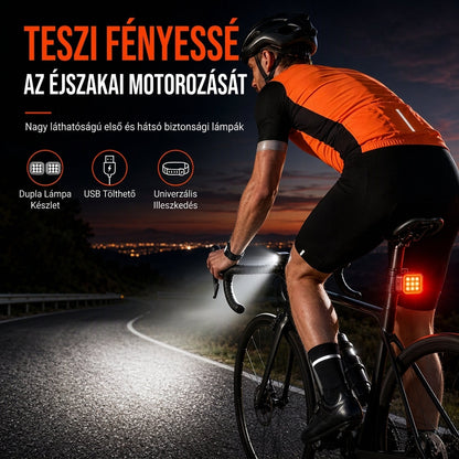 Erős kerékpár első világítás és hátsó lámpa, hegyi kerékpár éjszakai közlekedéshez, biztonsági figyelmeztető kerékpáros kiegészítő